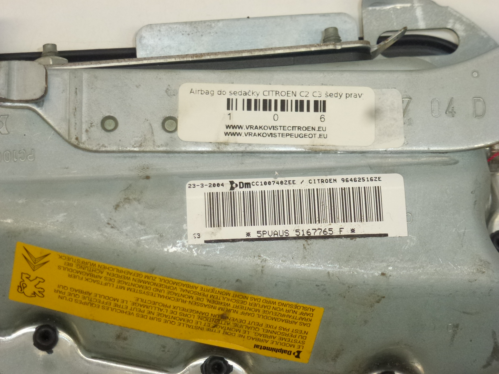 Airbag de asiento gris claro derecho Citroën C2 C3 96462516ZE 8216AQ